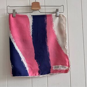 Vintage Jean Patou Womens Scarf Silk Watercolor Abstract Pink Multi